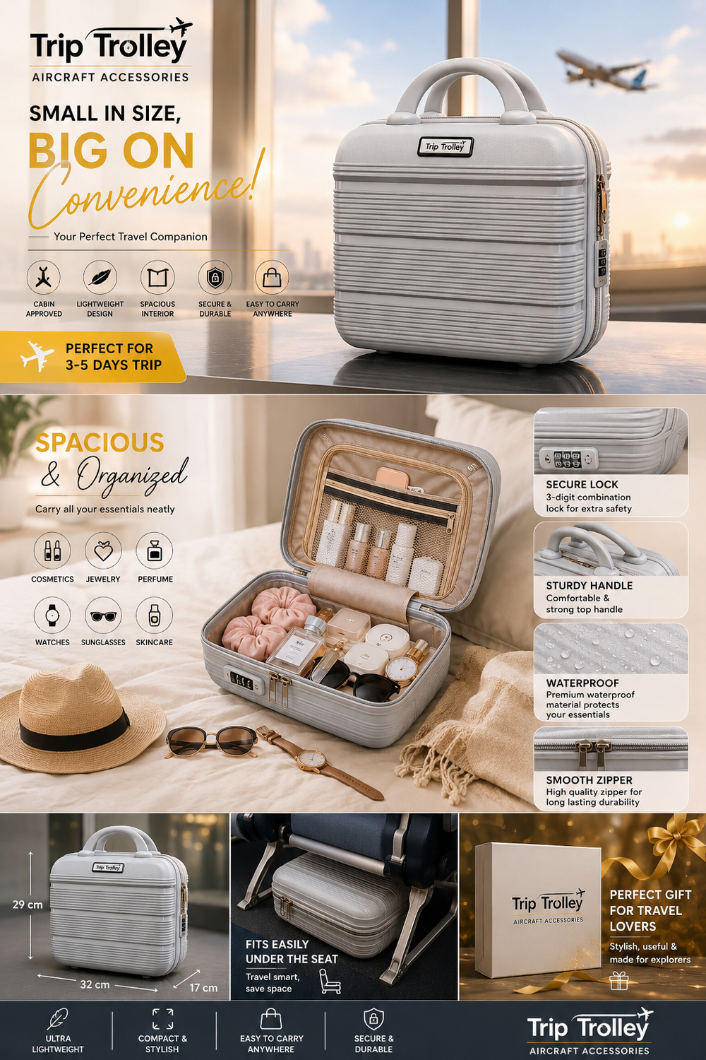 Grey Trip Trolley Vanity Box