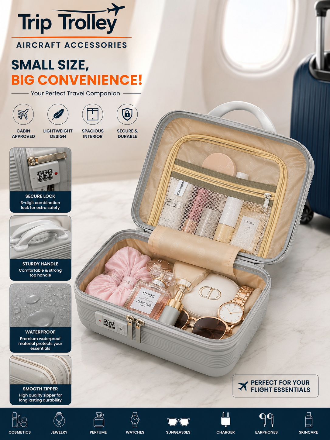 Trip Trolley Grey Travel Vanity Box 4