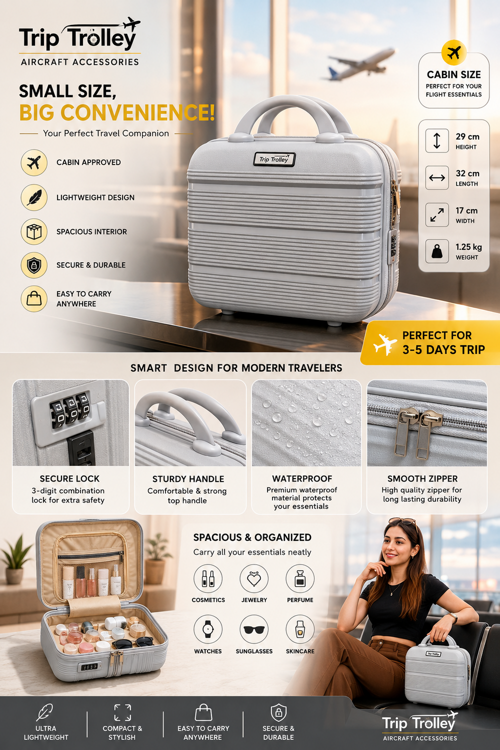 Grey Trip Trolley Vanity Box